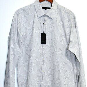 Report Collection Men’s Shirt XL Slim Fit Black Label NWT Floral Silver